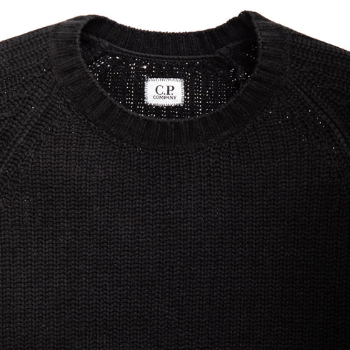 C.P. Company Chenille Cotton Crewneck Knit Black 999 15CMKN060A Degli Uberti