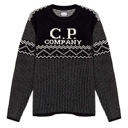 C.P. Company Chenille Cotton Jacquard Knit Black 999 15CMKN063A Degli Uberti
