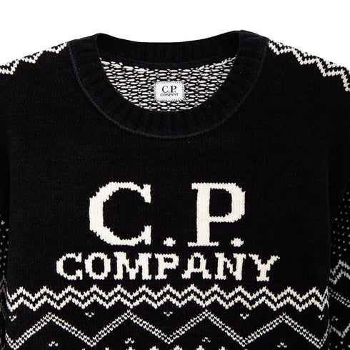 C.P. Company Chenille Cotton Jacquard Knit Black 999 15CMKN063A Degli Uberti