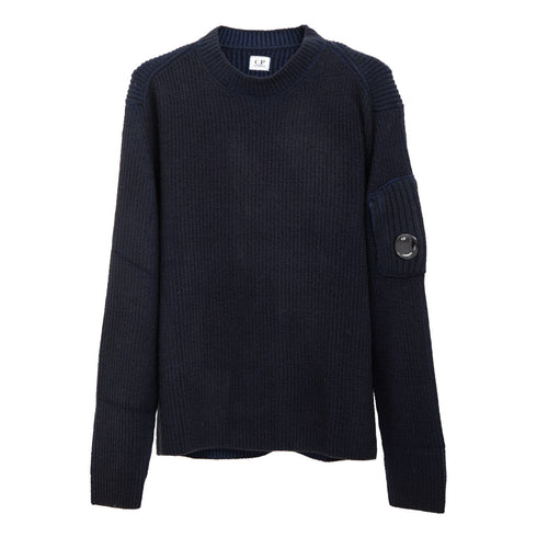 C.P. Company Knitwear Crewneck in Fleece Knit Estate Blue 887 17CMKN212A Degli Uberti