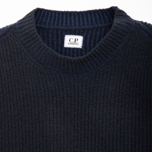 C.P. Company Knitwear Crewneck in Fleece Knit Estate Blue 887 17CMKN212A Degli Uberti