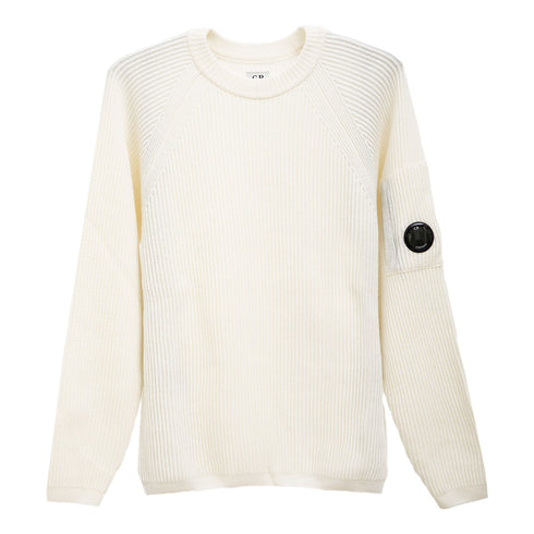 C.P. Company Lambswool GRS Crewneck Full Knit Gauze White 103 17CMKN052A-110149A Degli Uberti