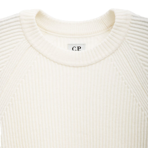C.P. Company Lambswool GRS Crewneck Full Knit Gauze White 103 17CMKN052A-110149A Degli Uberti