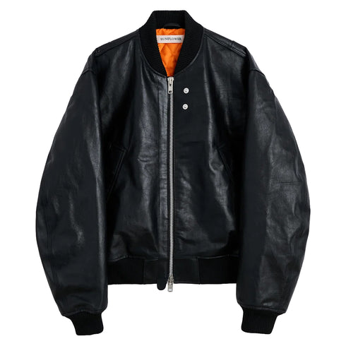 Hello Sunflower Leather Flight Jacket Black 6057 degliuberti 1