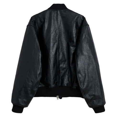 Hello Sunflower Leather Flight Jacket Black 6057 degliuberti 2