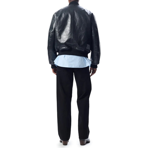 Hello Sunflower Leather Flight Jacket Black 6057 degliuberti 5