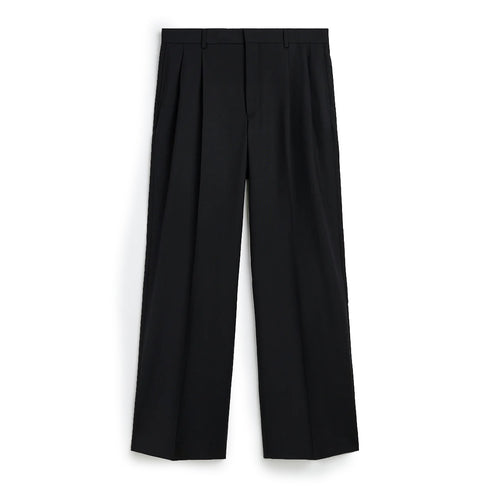Hello Sunflower Wide Pleated Trouser Tropical Wool Black 4209 degliuberti 1