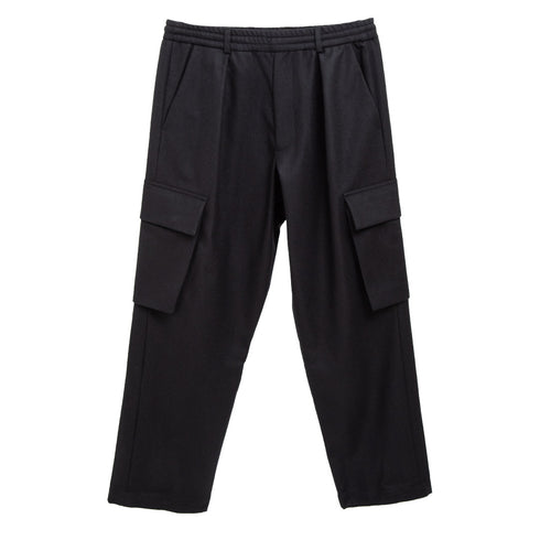 Lownn Cargo Pants Black Flannel Wool FW23-CARGO Degli Uberti