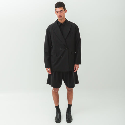 Lownn Double Breasted Jacket  Black Plain Wool  SS24 DB 834.601 5732 Fit Front Degli Uberti