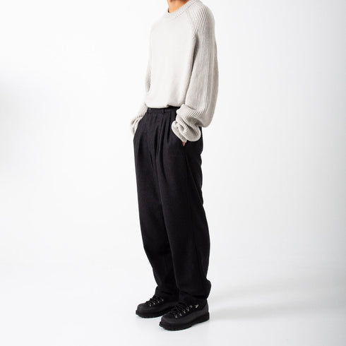 Lownn Double Pleated Pants x DEGLIUBERTI Black Harringbone Wool Degli Uberti