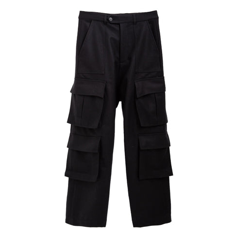 Lownn Long Cargo Pants Black Flannel Wool FW24-LCP-Z-121600-41-44 Degli Uberti