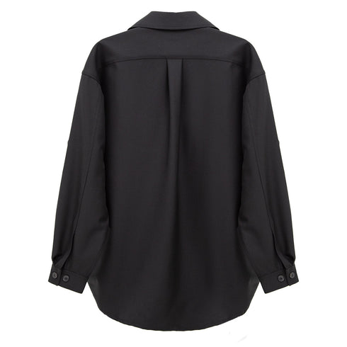 Lownn Minimal Shirt Black Wool Twill FW23-MS-B-1 Degli Uberti