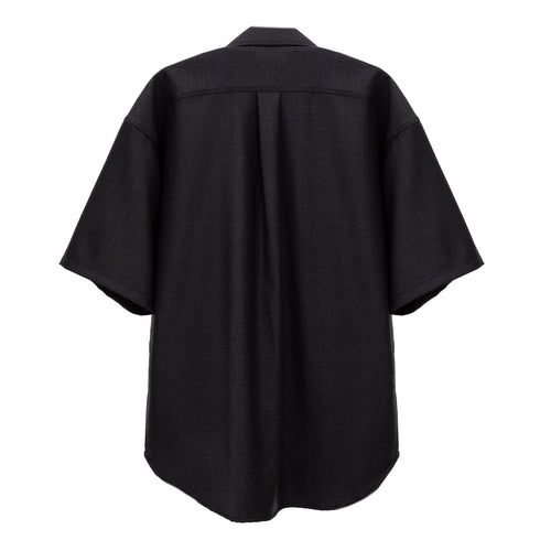 Lownn Minimal Shirt Short Sleeves Dark Grey Plain Wool SS24-MSSS-834.601-5732 Degli Uberti