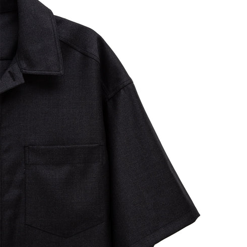 Lownn Minimal Shirt Short Sleeves Dark Grey Plain Wool SS24-MSSS-834.601-5732 Degli Uberti