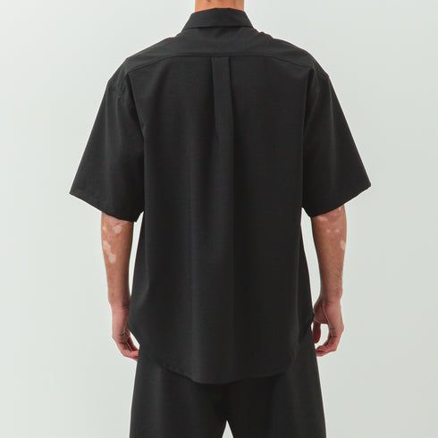 Lownn Minimal Shirt Short Sleeves Dark Grey Plain Wool SS24 MSSS 834.601 5732 Fit Back Degli Uberti