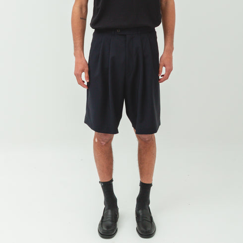 Lownn Wide Short Navy Plain Wool SS25-WIDESH-834.601 834.601 19934553 Fit Front Degli Uberti