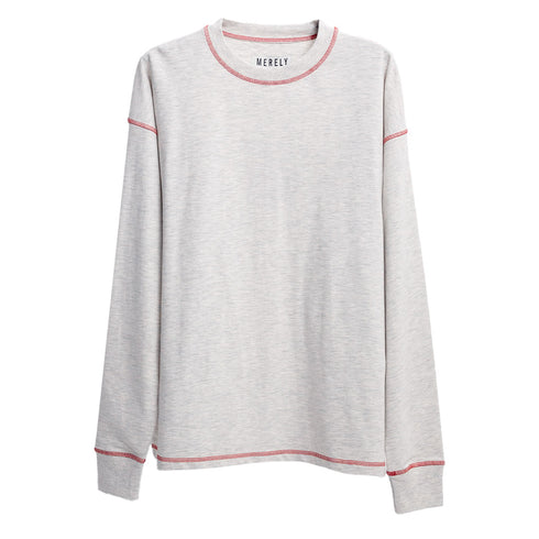 Merely Made Merely Casual Long Sleeve T-Shirt White Melange 23FML222LT Degli Uberti