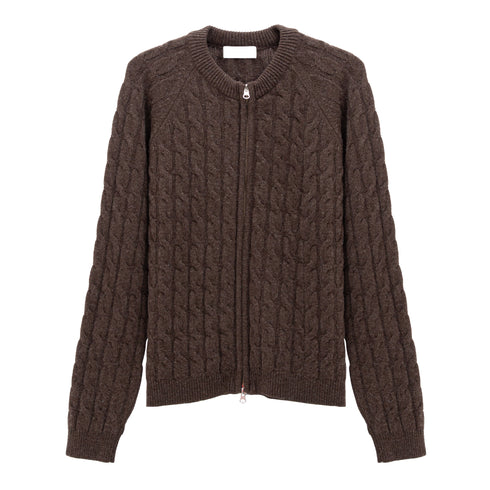 mfpen Editor Zip Sweater Brown Cable Knit M325-066 5740019248868 Front Degliuberti