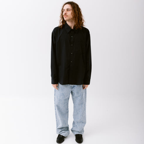 Mfpen Executive Shirt Black Pinstripe 01 Fit Front Degli Uberti