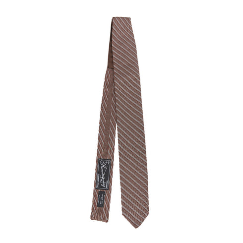 Mfpen Formal Tie Brown Grey Stripe Silk A324-006 Degli Uberti