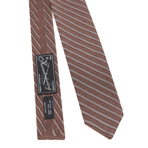 Mfpen Formal Tie Brown Grey Stripe Silk A324-006 Degli Uberti