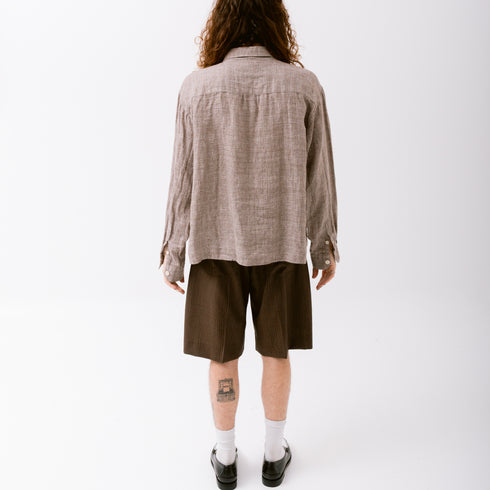 Mfpen Priority Shirt Brown Linen Check M324-039 Fit Back Degli Uberti