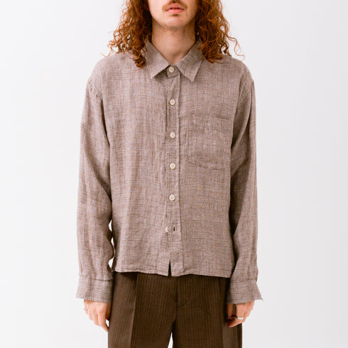 Mfpen Priority Shirt Brown Linen Check M324-039 Fit Front Degli Uberti