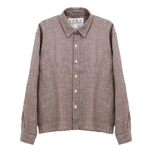 Mfpen Priority Shirt Brown Linen Check M324-039 Degli Uberti