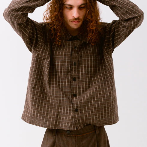 mfpen Priority Shirt Brown Linen Check M125-016 +C15740019240145 Fit Detail Degli Uberti