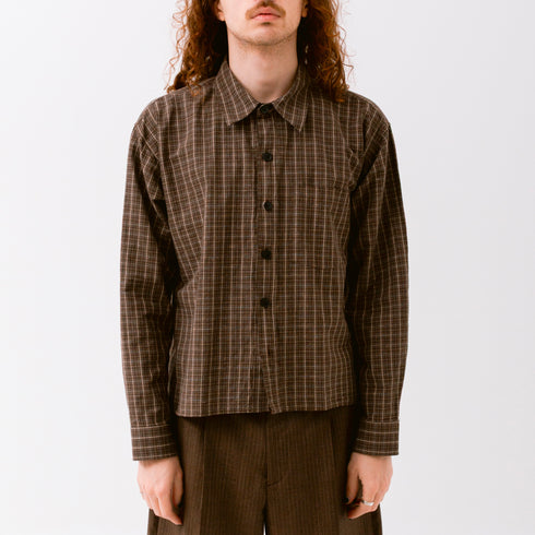 mfpen Priority Shirt Brown Linen Check M125-016 +C15740019240145 Fit Front Degli Uberti