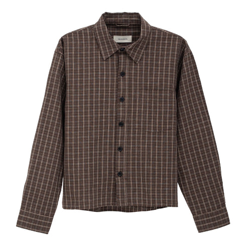 mfpen Priority Shirt Brown Linen Check M125-016 +C15740019240145 Front Degli Uberti
