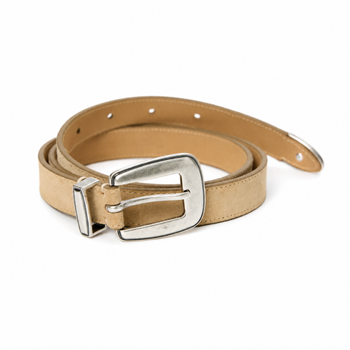 Riders Belt Suede Taupe buckle detail