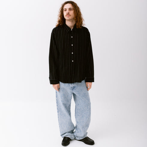 Mfpen Vacation Shirt Black Textured Stripe M125-018 Fit Front Degliuberti