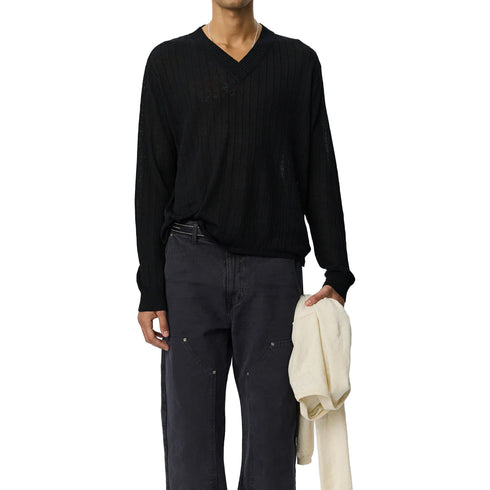 Mfpen V-Neck Pullover Black Rib M126-059 degliuberti 2