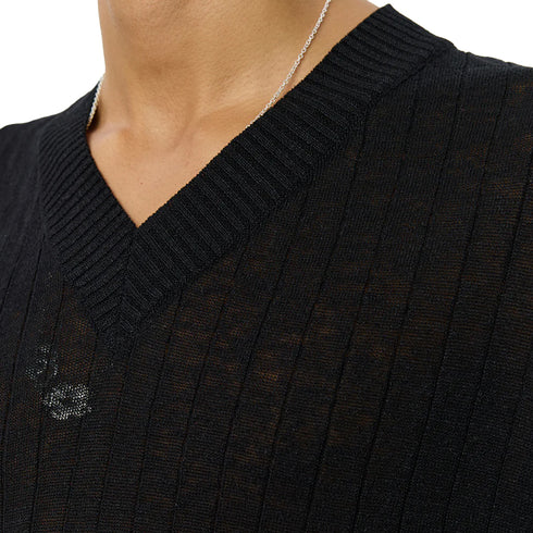 Mfpen V-Neck Pullover Black Rib M126-059 degliuberti 4