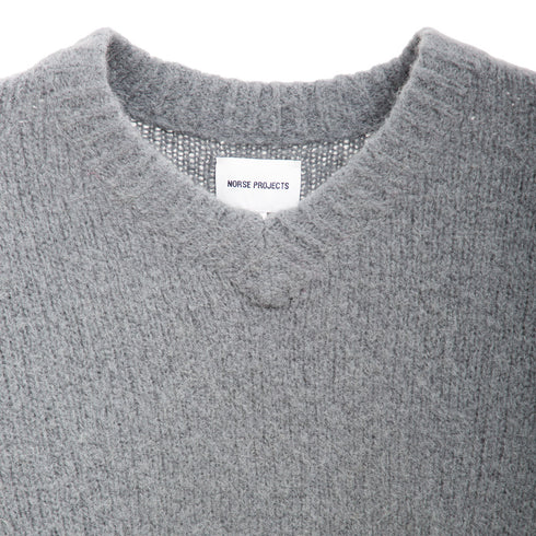 Norse Projects Rasmus Relaxed Brushed V Neck Sweater Mouse Grey N45-0617 Degli Uberti