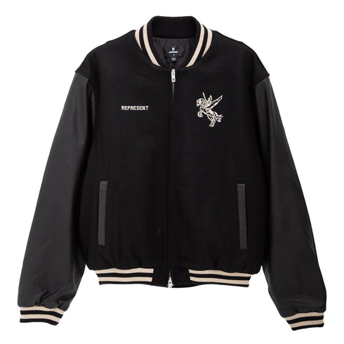 Represent Mascot Wool Varsity Jacket Jet Black MLM1127 Degli Uberti