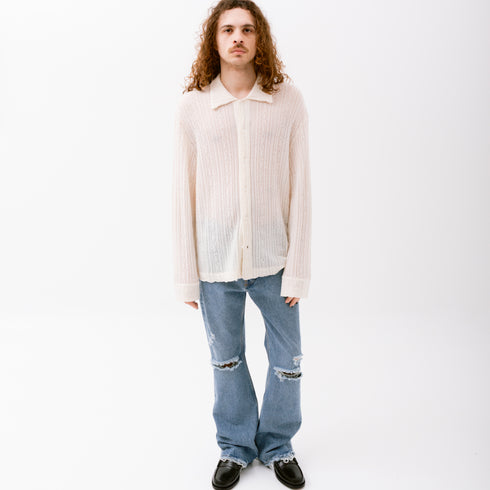 Sefr Riku Shirt Pure White Wool MFW24RIKU Fit Front Degli Uberti