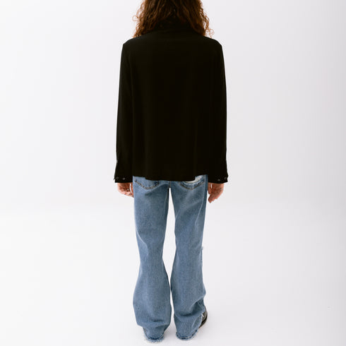 Séfr Sense Shirt Black Crepe MFW24SENSE Fit Back Degli Uberti