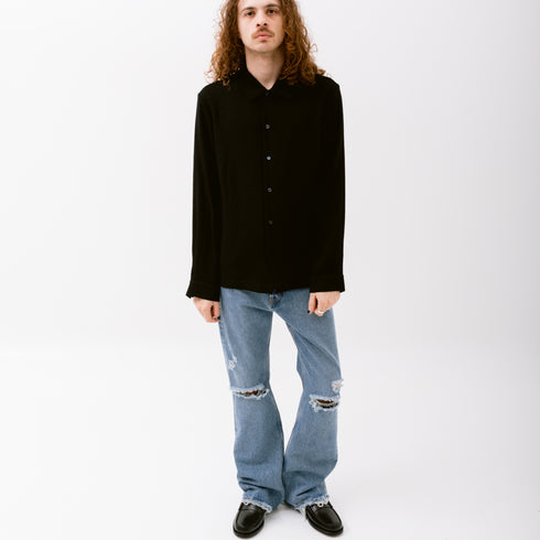 Séfr Sense Shirt Black Crepe MFW24SENSE Fit Front Degli Uberti