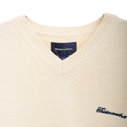Thisisneverthat Script Logo Knit Vest Ivory TN241KKNPK03 Degli Uberti