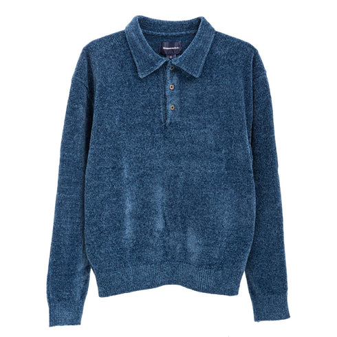Thisisneverthat Velvet Knit Polo Blue TN243KKNPK07 Degli Uberti