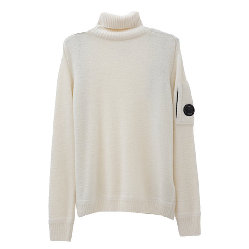 C.P. Company Fleece Knit Roll Neck Gauze White 103 13CMKN199A-006170A Degli Uberti