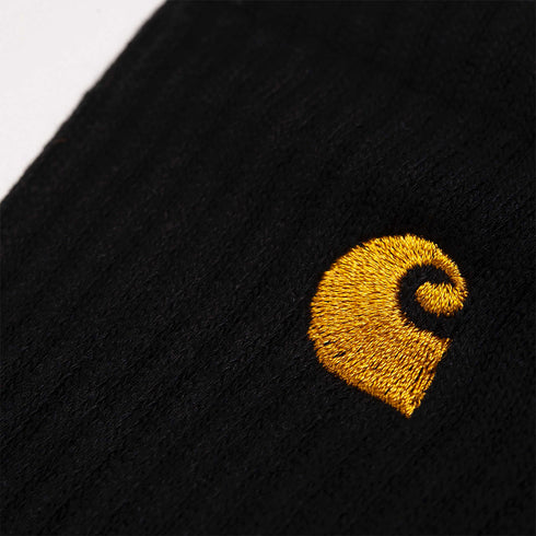 Carhartt WIP Chase Socks Black Front Embroidered Gold Logo Degli Uberti Roma I026527_89_90
