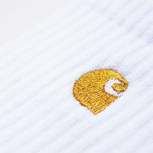 Carhartt WIP Chase Socks White Front Embroidered Gold Logo Degli Uberti Roma I026527_02_90