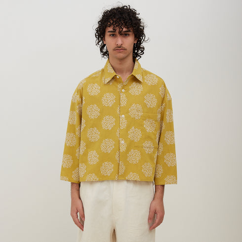 Merely Made Flower Embroidery Cropped Shirts Mustard 197SH Degli Uberti