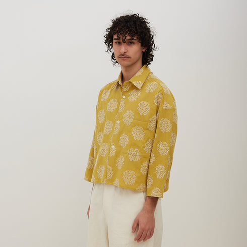 Merely Made Flower Embroidery Cropped Shirts Mustard 197SH Degli Uberti