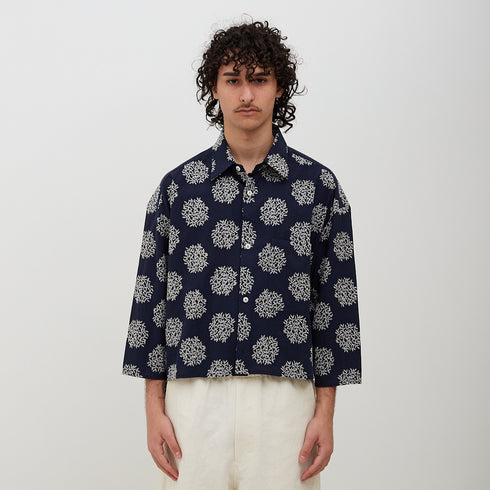 Merely Made Flower Embroidery Cropped Shirts Navy 197SH Degli Uberti