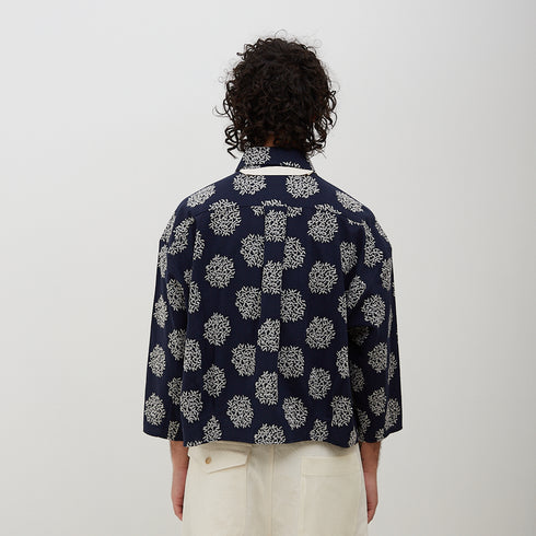 Merely Made Flower Embroidery Cropped Shirts Navy 197SH Degli Uberti