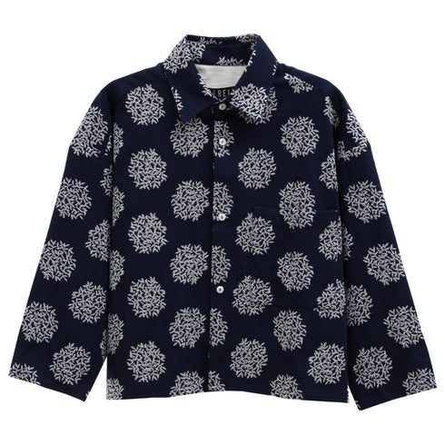 Merely Made Flower Embroidery Cropped Shirts Navy 197SH Degli Uberti